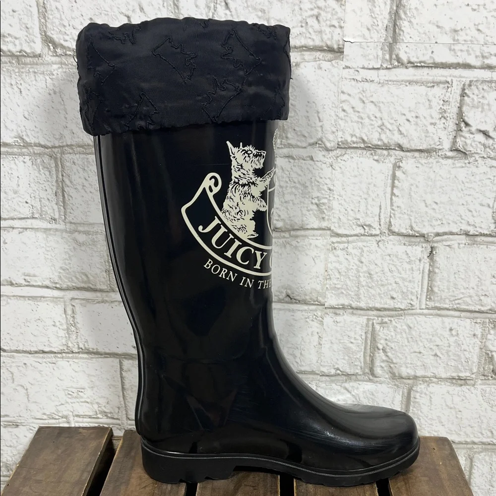 Juicy Couture Black Glossy Winter Rain Boots